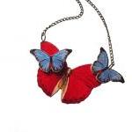 Red Butterfly Necklace, Blu..
