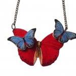 Red Butterfly Necklace, Blu..